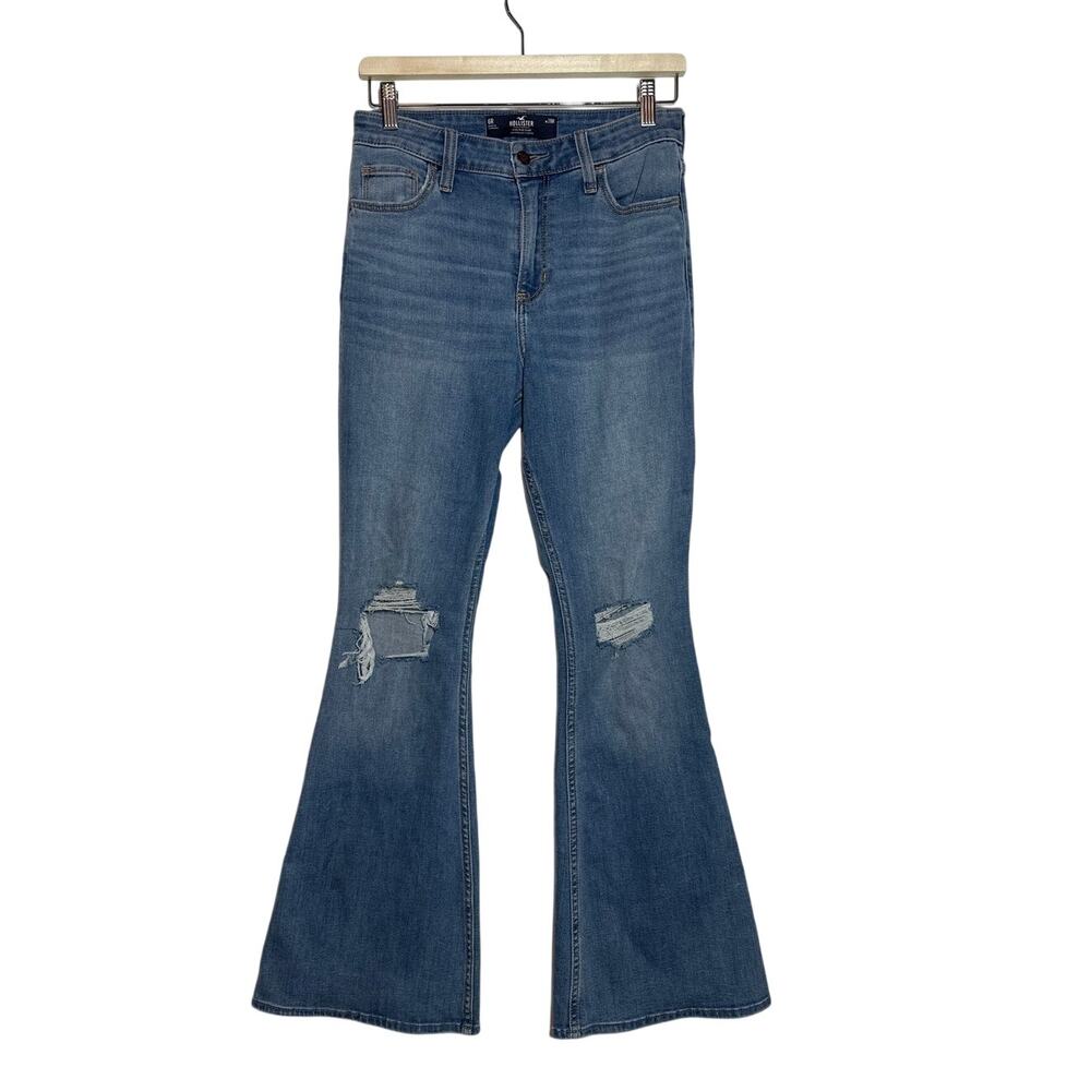 Hollister High Rise Flare Soft Stretch Jeans Distressed 6R/28 Ripped Bell Bottom